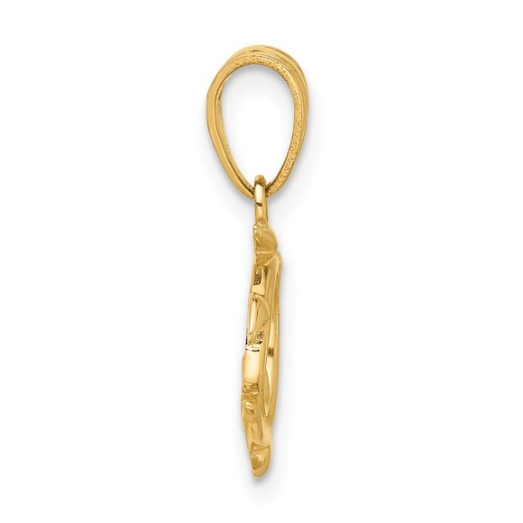 14K Gold with White Rhodium Diamond Cut Swirl Turtle Pendant - Picture 4 of 4